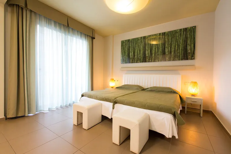 Une chambre Premium avec deux lits simples près de la fenêtre